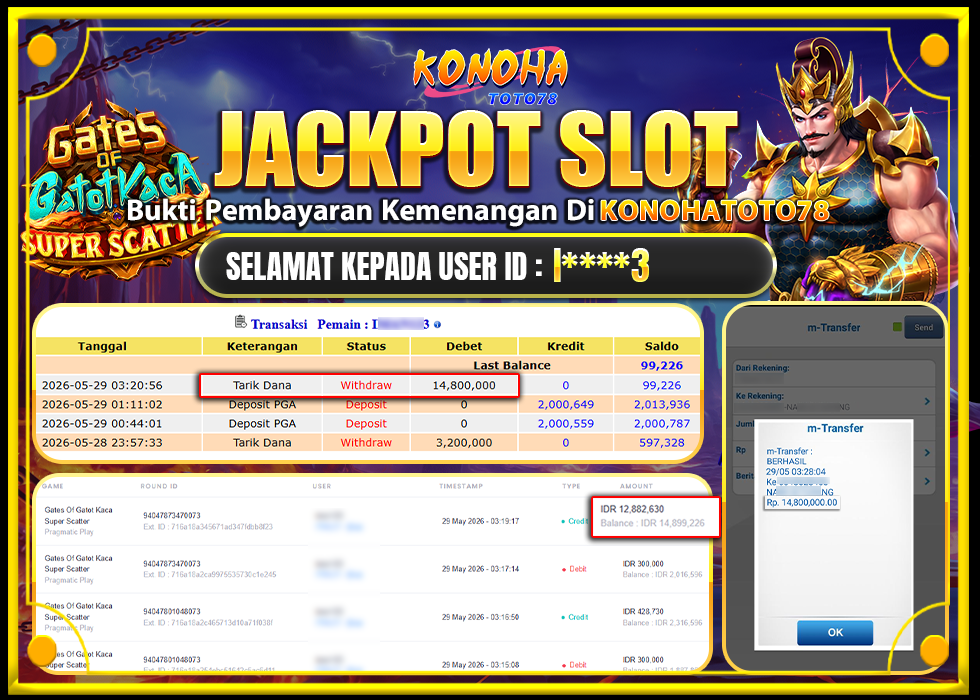 KONOHATOTO78 JACKPOT GATES OF GATOT KACA SUPER SCATTER Rp.14.800.000,-LUNAS